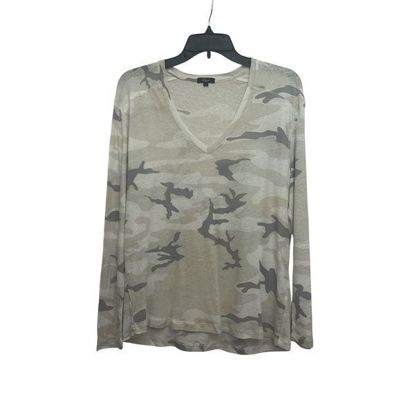 Rails Sami Long Sleeve V Neck Top In Stone Camo Size Large Linen Blend - Picture 2 of 6
